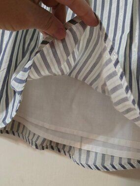16 Old Navy Skirt Greyish Blue and white Vertical Stripes Midi Dropped waist
